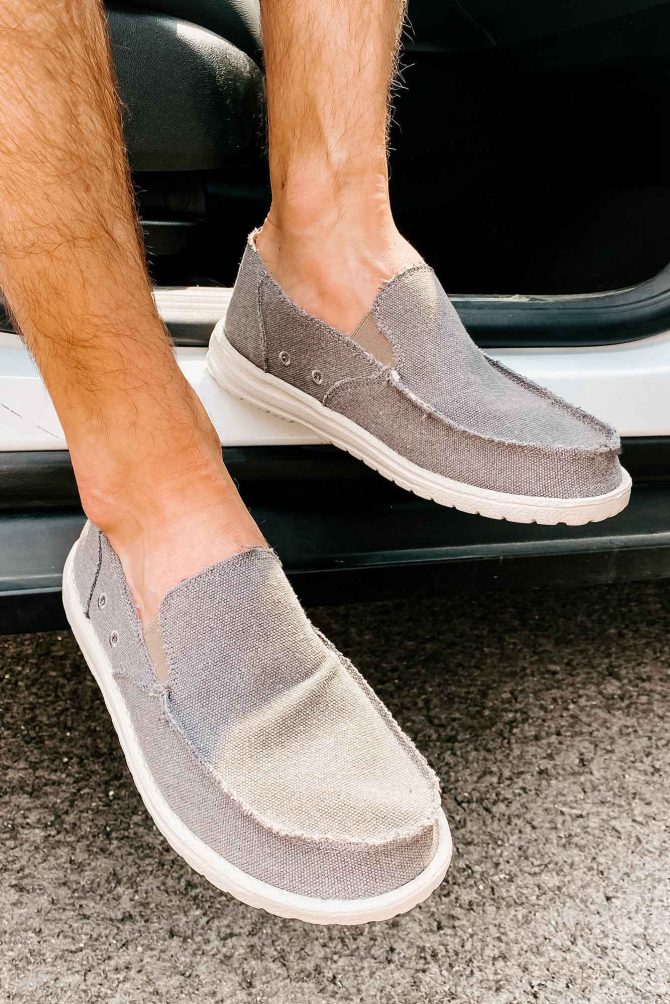Jon Men's Very G Raw Edge Slip-On Canvas Shoes (Grey) · NanaMacs
