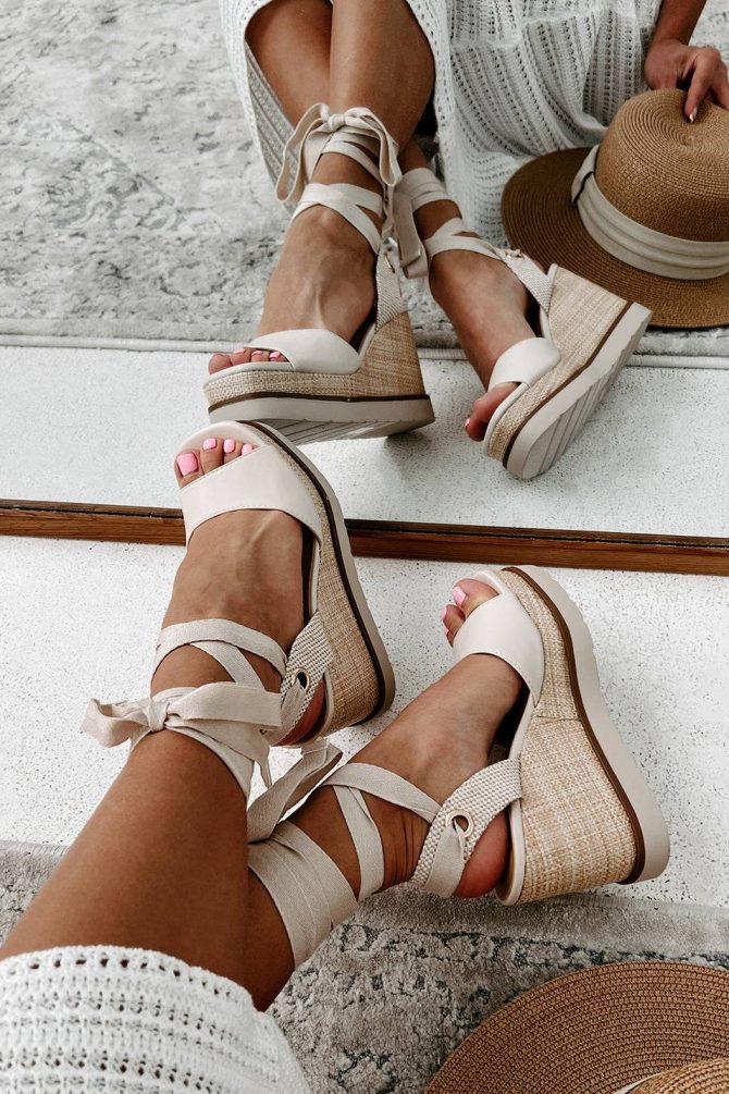 Makayla Ankle Tie Espadrille Wedge Sandals (Bone) · NanaMacs