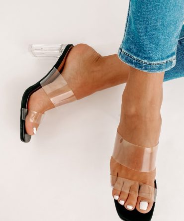 Viola Clear Double Strap Heels (Black) · NanaMacs