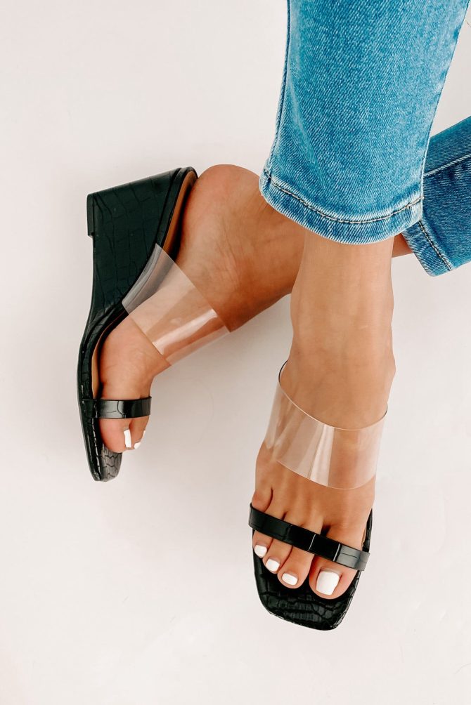 Edith Clear/Croc Print Wedge Heels (Black Croc) · NanaMacs - Image 3